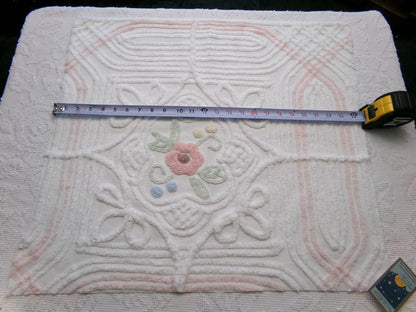 cottage style vintage chenille fabric, dimensional floral design 24" x 21" inch piece craft & sewing material