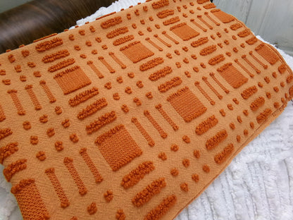 Pumpkin Spice Vintage Chenille Fabric 18x24" Piece Geometric Textured Material