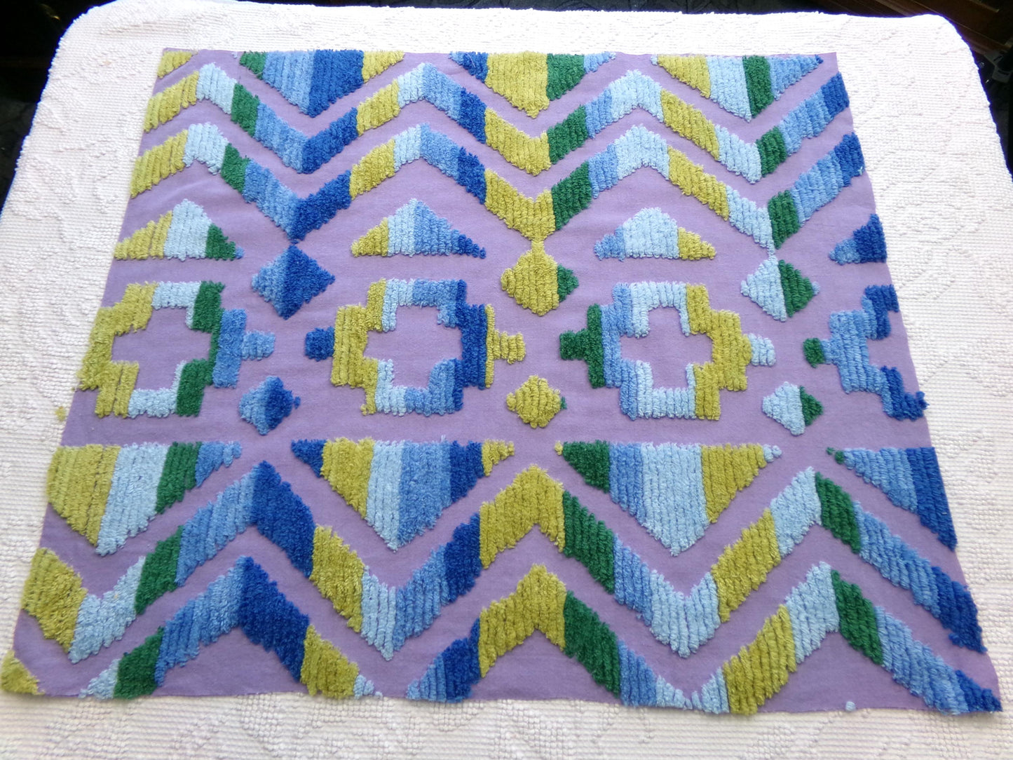 boho Southwestern vintage chenille fabric, optic Aztec design, 21" x 24" piece of hippie cotton sewing material for pillows, quilts