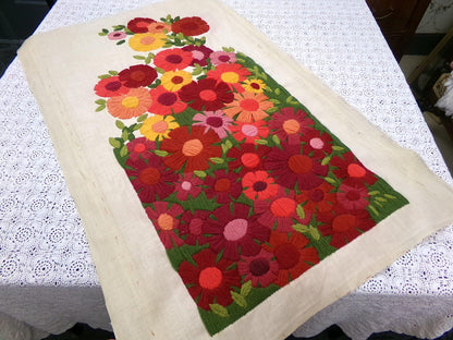 GARDEN FLOWERS Finished Crewel Embroidery, Vintage Paragon Needlecraft 0926, Floral Wall Art