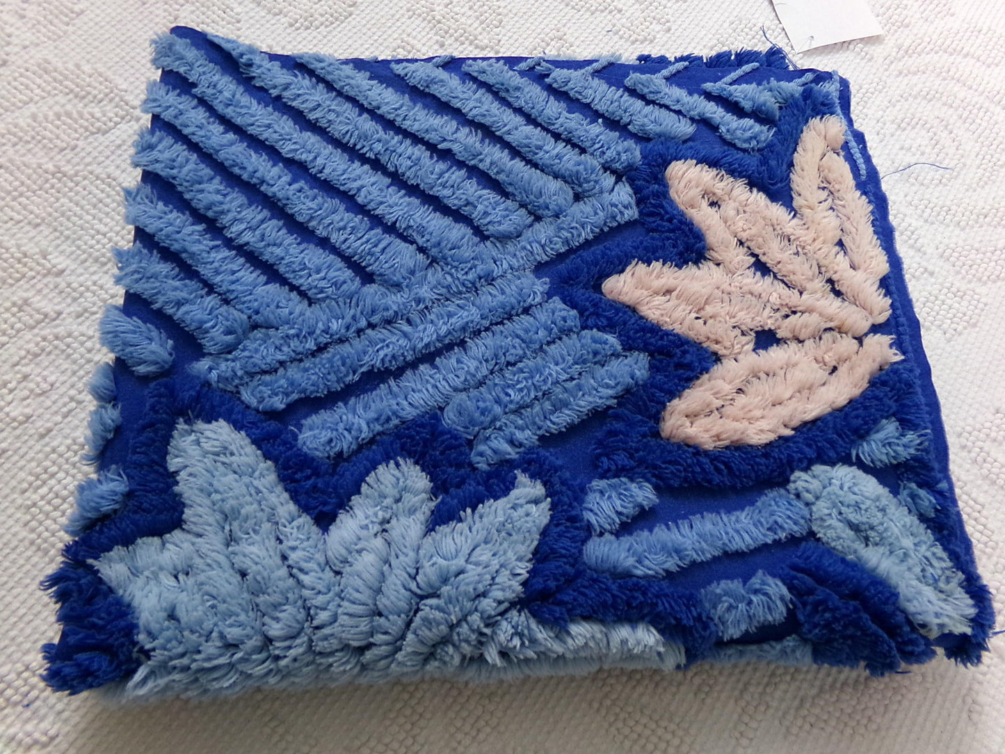 Midnight Blue Vintage Chenille Fabric, dramatic floral sewing craft quilt material, 18" x 22" piece