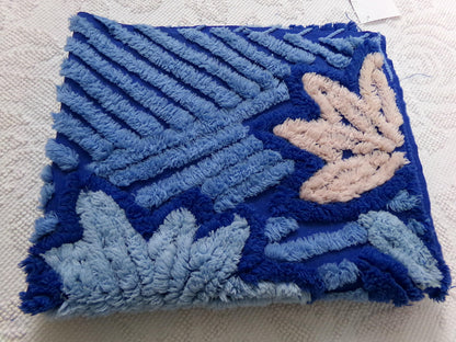 Midnight Blue Vintage Chenille Fabric, dramatic floral sewing craft quilt material, 18" x 22" piece