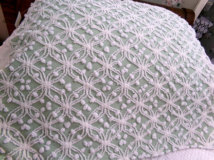 Vintage Sage Green Chenille Bedspread Fabric, Shabby Wedding Ring Pop 18x24" Quilting Material