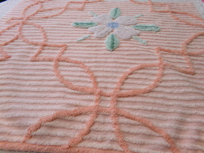 peach lily vintage chenille fabric w/ striking geometric accents, 20" x 24" piece of sewing material