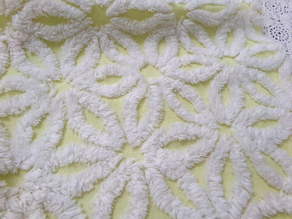 Fluffy Daisy Vintage Chenille Fabric White & Lemony Yellow 18x24"
