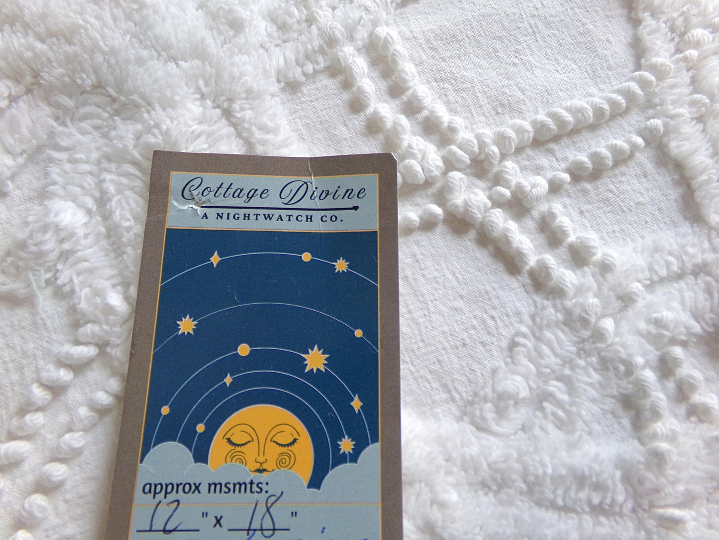 elegant white eternity links vintage chenille fabric, 12" x 18" piece of cotton sewing material for crafts, quilts, pillows