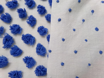 royal blue pops vintage chenille bedspread fabric handtufted white cotton 20x24"