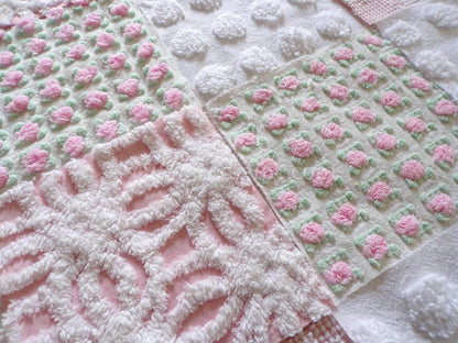 Pink Whispers Chenille Quilt Squares Set from Vintage Bedspread Fabric, 16 Blocks, 6" inch