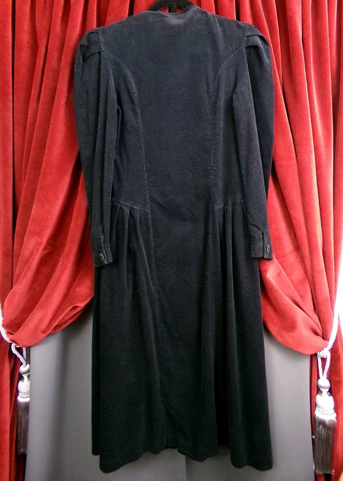 Vintage Laura Ashley Corduroy Dress Black Steampunk Victorian England Gothic Style 8