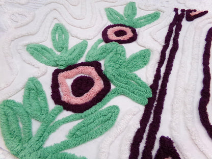 Vintage Chenille Fabric, Shabby Berry Mauve Blooms 19" x 30" Piece Sewing Craft Material