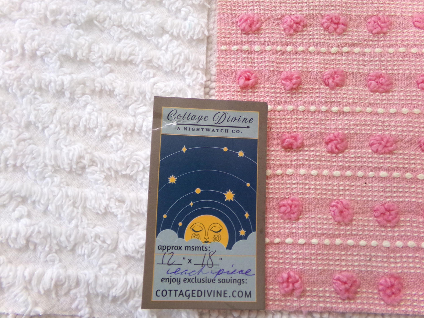 Vintage Chenille Fabric Bundle in Pink Dot & White Lattice, 2 Pieces 12" x 18" each | Quick Stash Builder for Fiber Arts, Quilting
