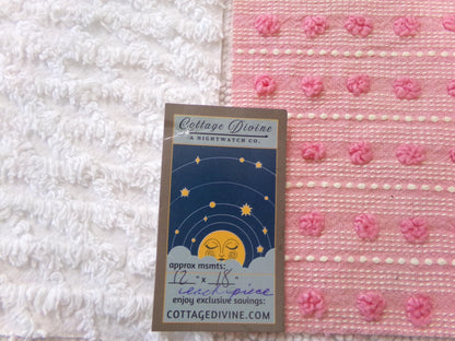 Vintage Chenille Fabric Bundle in Pink Dot & White Lattice, 2 Pieces 12" x 18" each | Quick Stash Builder for Fiber Arts, Quilting
