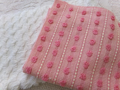 Vintage Chenille Fabric Bundle in Pink Dot & White Lattice, 2 Pieces 12" x 18" each | Quick Stash Builder for Fiber Arts, Quilting