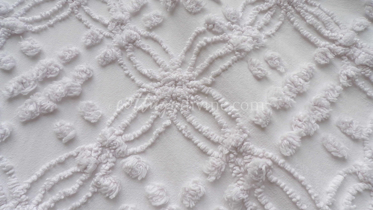 Farmhouse White Vintage Chenille Fabric Piece, 20" x 24" inches, Versatile & Neutral in Quilts and Pillows
