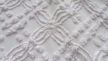 Farmhouse White Vintage Chenille Fabric Piece, 20" x 24" inches, Versatile & Neutral in Quilts and Pillows