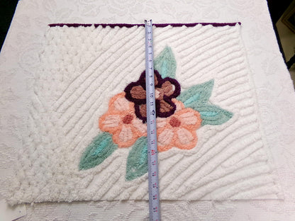 Vintage Chenille Fabric Piece, Magnolia Florals on White, 19" x 23" Sewing Material