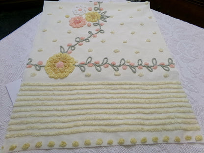 cottage floral vintage chenille fabric, buttercup yellow quilt sewing material, large 19" x 40" piece