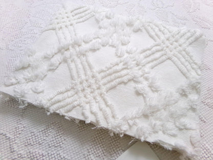 Wintry White Vintage Chenille Fabric Piece, Needletuft Sewing & Quilt Material, 18" x 22"