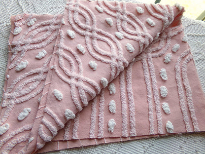 wandering eternity links vintage pink chenille fabric, contrast white pops, 17" x 25" piece for chenille quilts, pillows, fiber arts