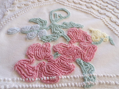 Angelic Lily Vintage Chenille Quilt Fabric Piece, 18" x 25" inches, Pretty in Pillows
