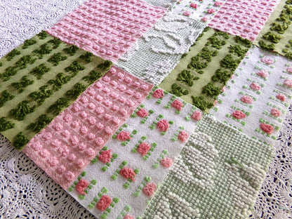 Olive & Rose Chenille Fabric Squares, Set of 16 Vintage Quilt Blocks, 6" x 6" inches each, for Quilting, Sewing, Pillows