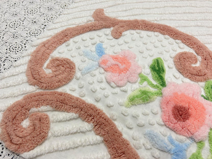 Vintage Floral Chenille Fabric, 22x24" Antique Sewing Textile