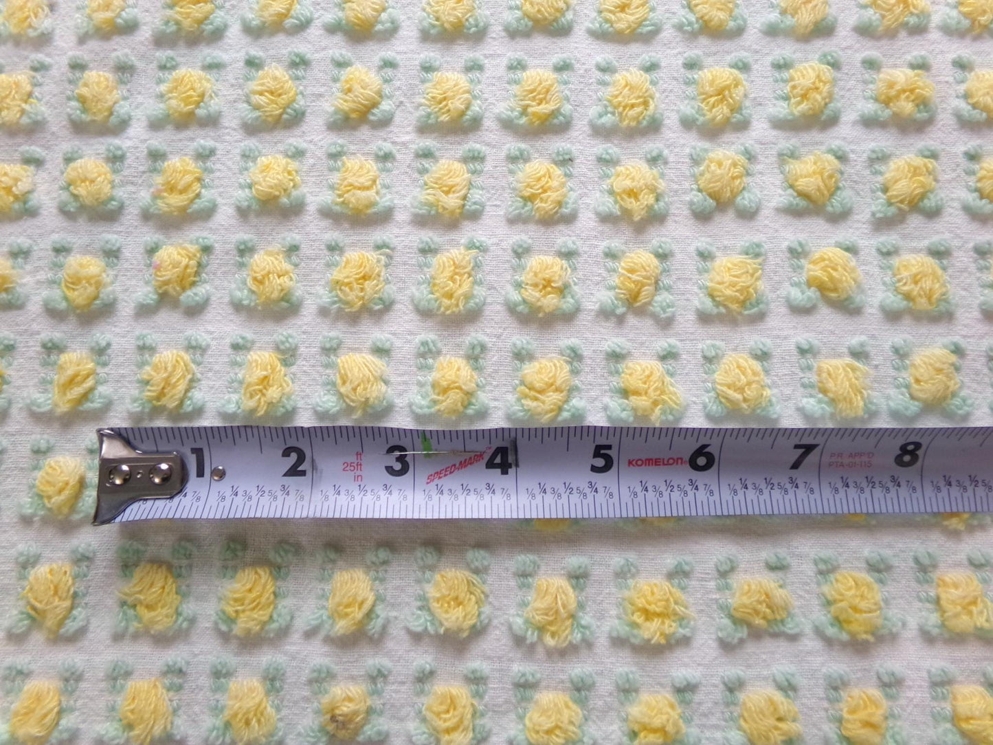 yellow rosebud vintage chenille fabric, lemon tufted rose sewing quilt material 18x24"