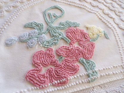 Angelic Lily Vintage Chenille Quilt Fabric Piece, 18" x 25" inches, Pretty in Pillows