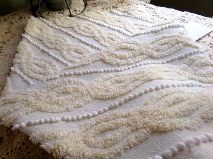 elegant infinity tuft vintage chenille fabric with little pearl pops in warm buttercream, 20" x 22" inch piece of sewing material