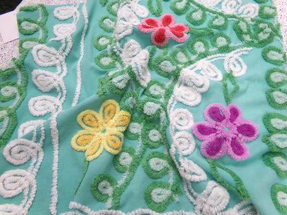 Vintage Green Chenille Fabric, Floral Swirl Design, 20x25" Piece
