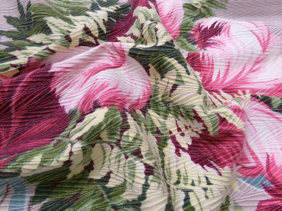Pink Feather Plumes Vintage Barkcloth Style Fabric Rayon Texture Material 19x22"