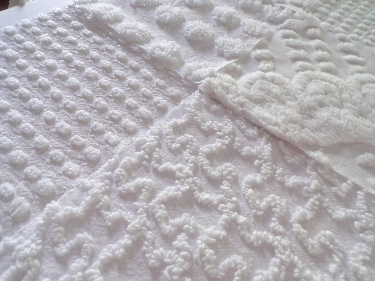 White Chenille Fabric Squares Set, "Let it Snow" 16 Vintage Quilt Blocks, 6" inch