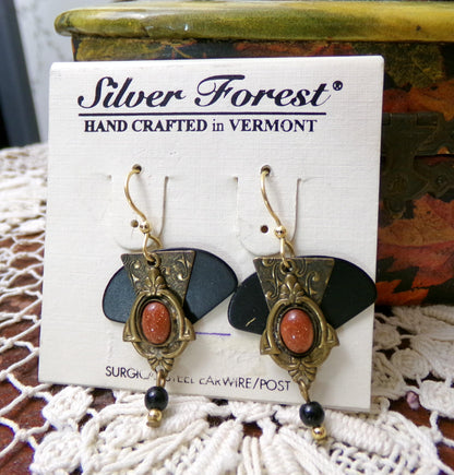 Steampunk Vintage Layered Dangle Earrings, Pierced Boho Silver Forest Vermont Jewelry