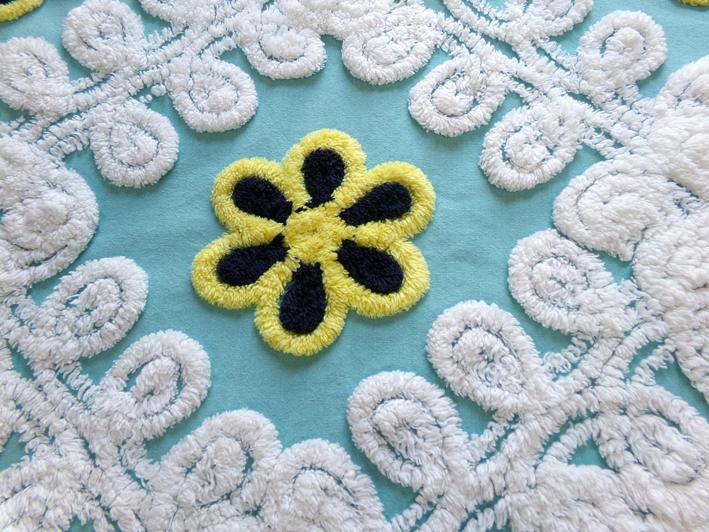 midnight seaspray vintage chenille fabric piece, plush sewing material 20" x 29"