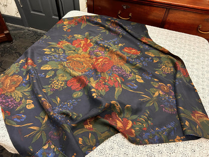 Vintage Ralph Lauren Silk Square Scarf Shabby Navy Blue Floral Roses
