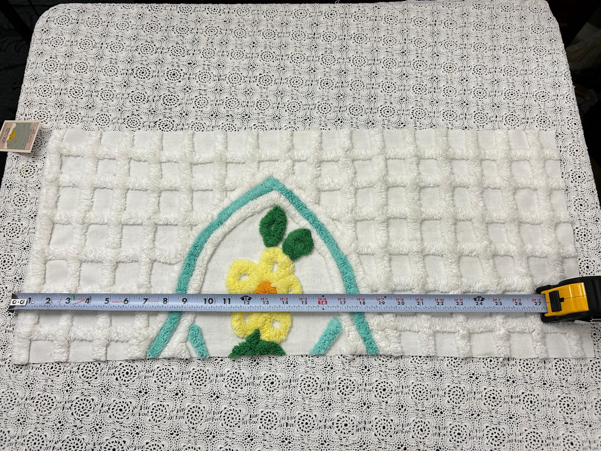 White Lattice Vintage Chenille Fabric 12x28" Plush Flower Piece
