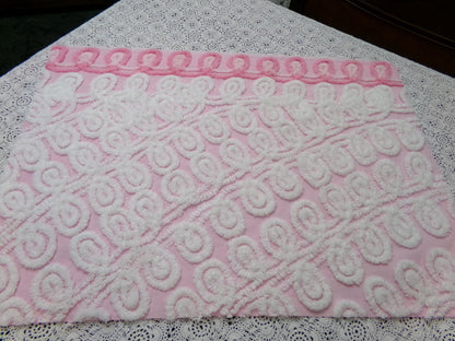 Cute Curlicues Vintage Chenille Fabric, Pink & White 16" x 23" piece