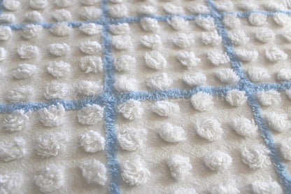 coastal blue & white vintage chenille fabric, puffy textured pops, 12" x 18" cut piece