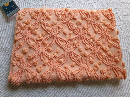 delicious peach vintage chenille fabric, 18" x 24" inch piece of cotton quilt & sewing material, overtufted pops wedding ring design