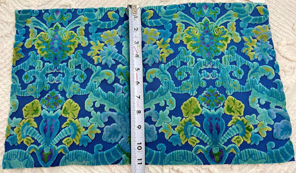Moody Vintage Cut Velvet Fabric, Electric Blue Bates Tapestry Chenille, 10.5x18"