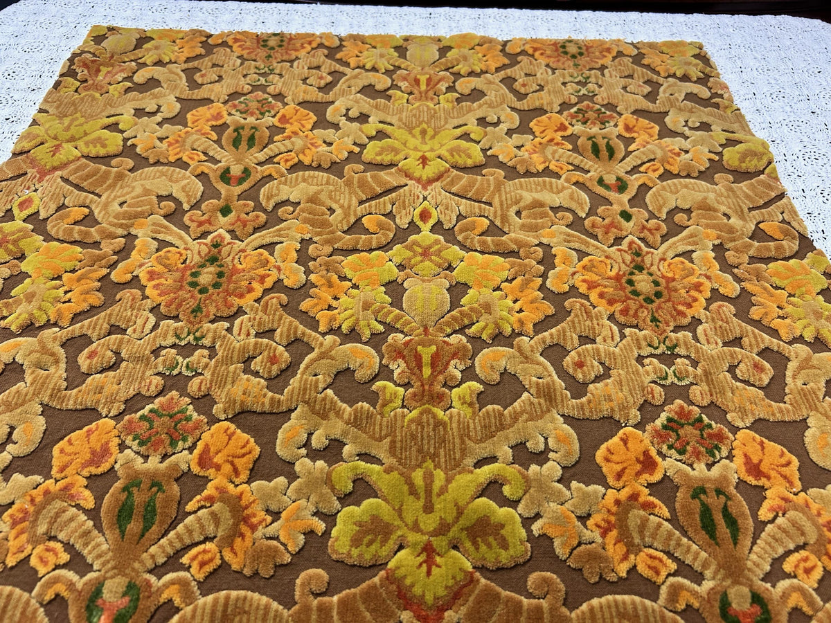 Boho Vintage Cut Velvet Fabric, Copper Brown Tapestry Style Chenille Material, 17x21" Pc