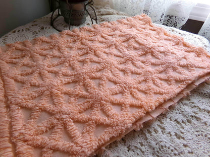 Twinkle Little Star Vintage Chenille Fabric, Plush Peach Glow Sewing & Quilting Material, 19" x 23" inches