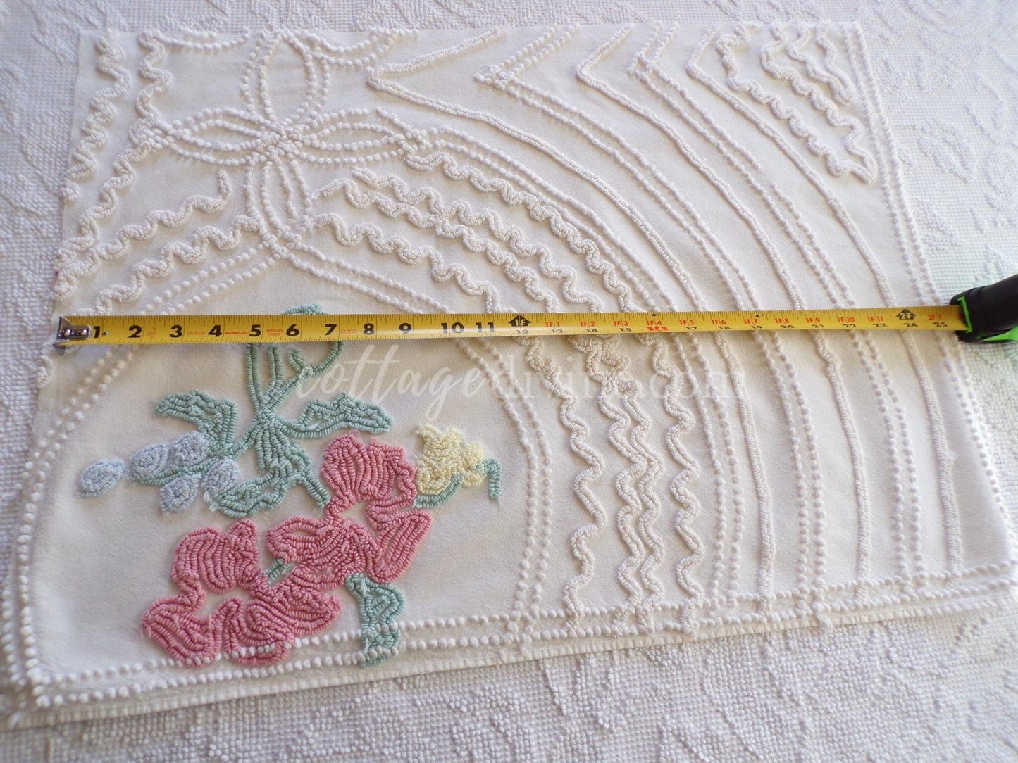 Angelic Lily Vintage Chenille Quilt Fabric Piece, 18" x 25" inches, Pretty in Pillows