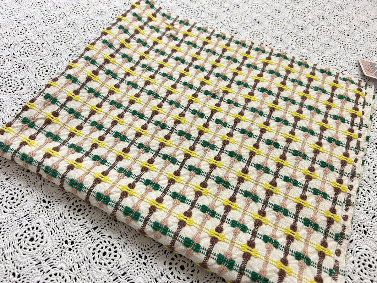 Mod Vintage Woven Chenille Fabric 21x25, Bates Bowtie Geometric Quilt Material