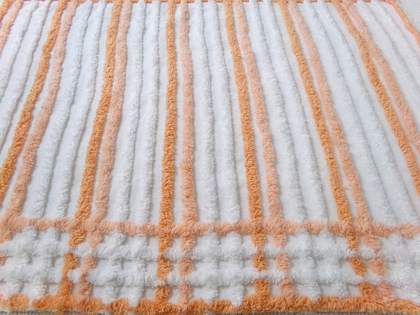 Peach & White Striped Vintage Chenille Fabric, versatile sewing craft quilt material, 18" x 25" piece