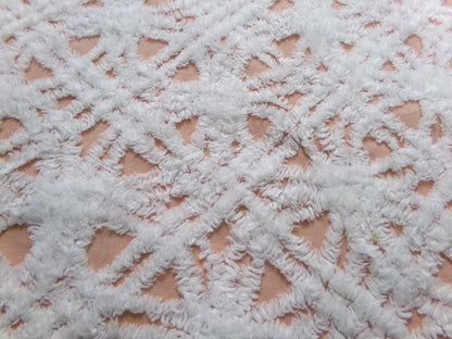 Cozy Peach & White Vintage Chenille Bedspread Fabric, Plush Geometric Quilt Material 18" x 24"
