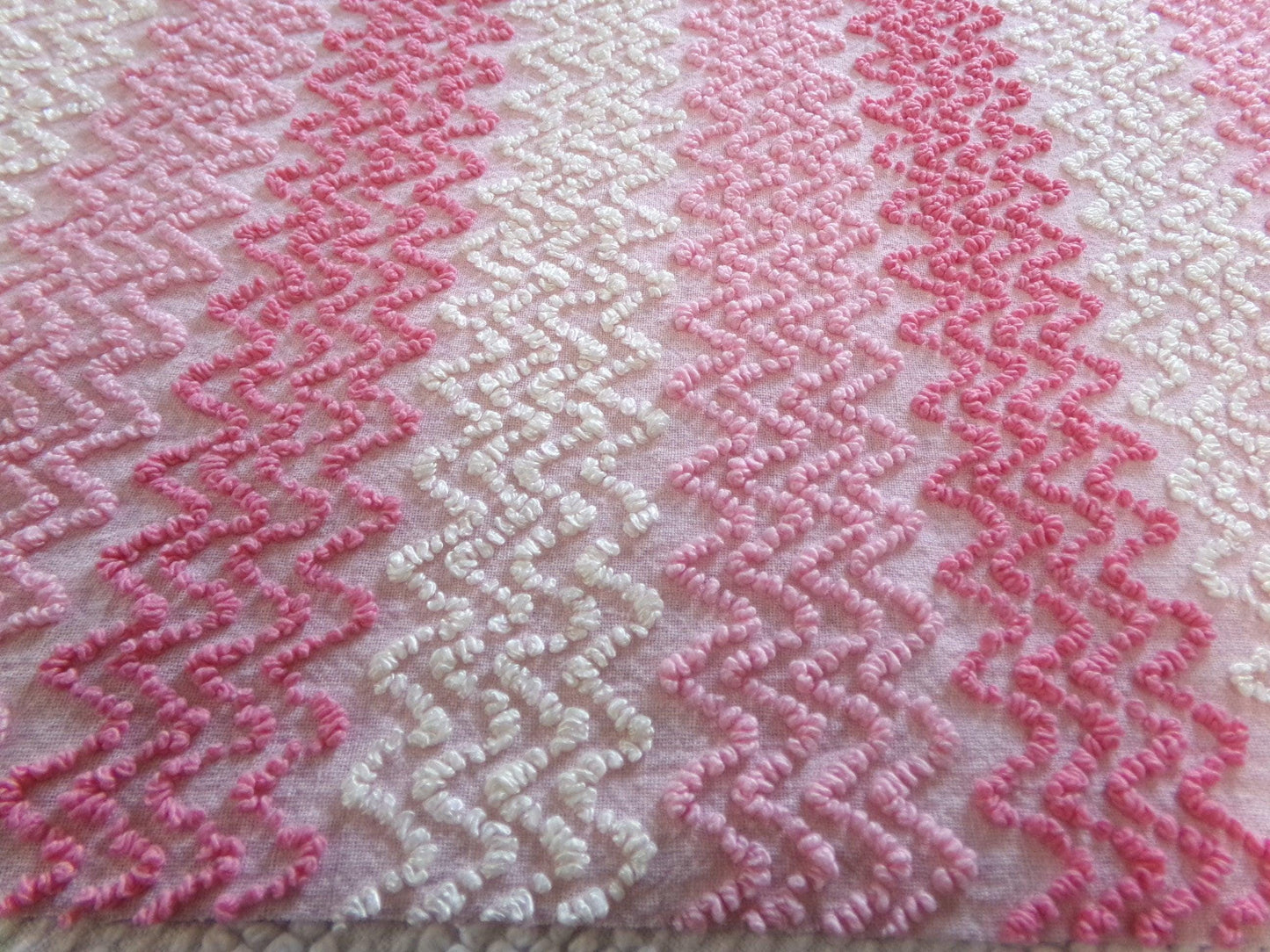 Pink Vintage Chenille Bedspread Fabric, Zig Zag Texture, 15" x 23" piece