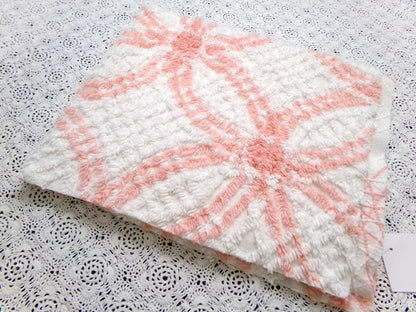 summer peach vintage chenille bedspread fabric white geometric quilt material 20x25"