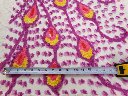 bold dimensional peacock feathers vintage chenille bedspread fabric 20" x 20"