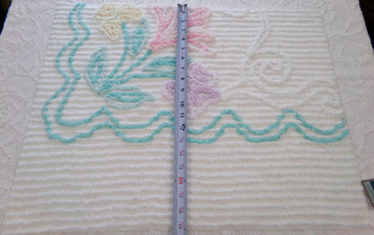 Pastel Floral Vintage Chenille Bedspread Fabric, Cottage Chic Design 18" x 24" piece sewing material